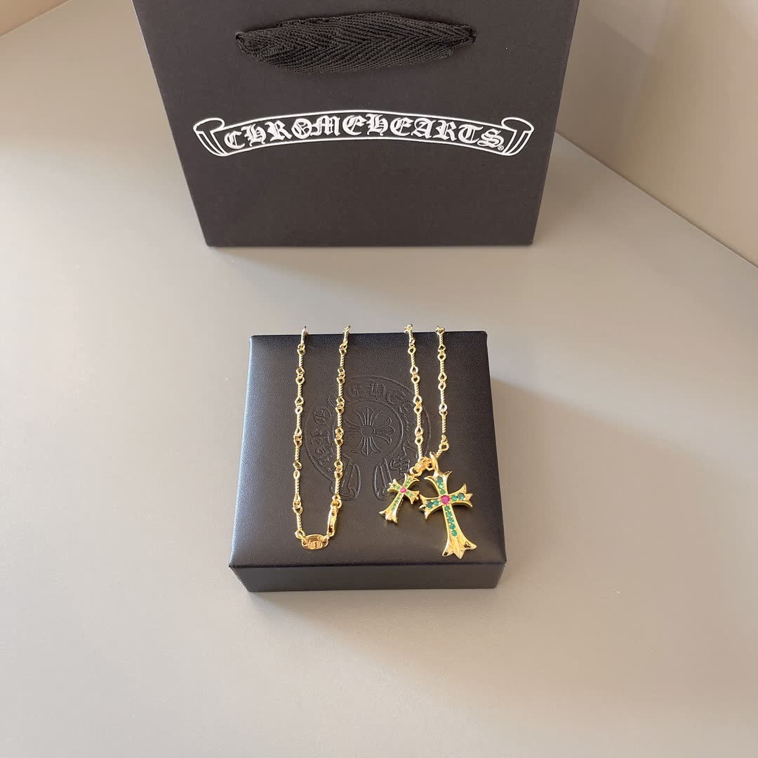Chrome Hearts Gold-Plated Cross Pendant Necklace